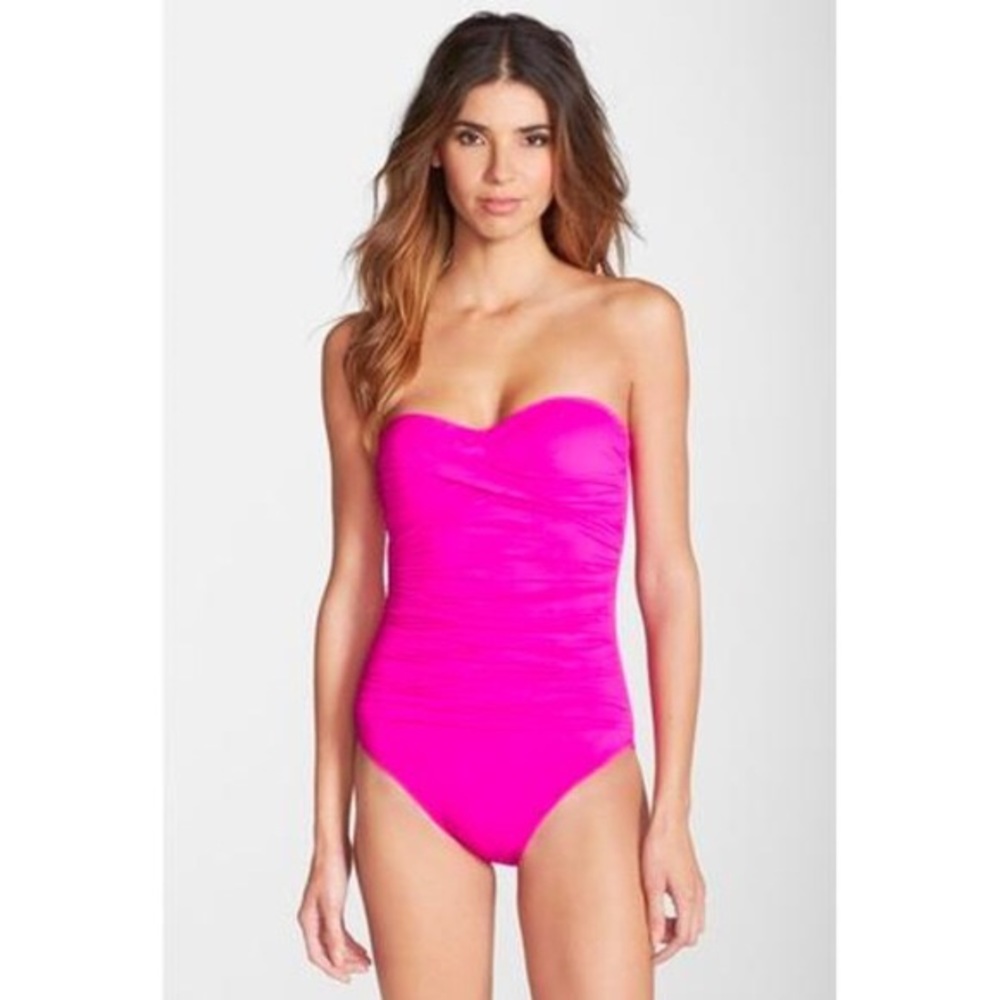 La Blanca hot pink strapless suit